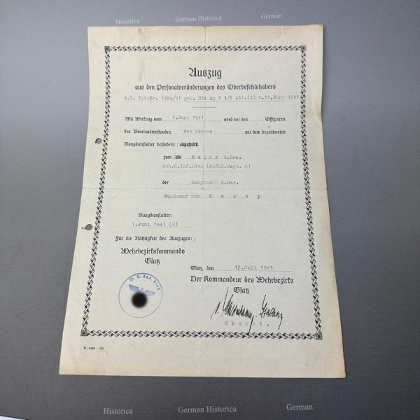 Ritterkreuzträger W. v. Knoop Dokument 8. I.D.