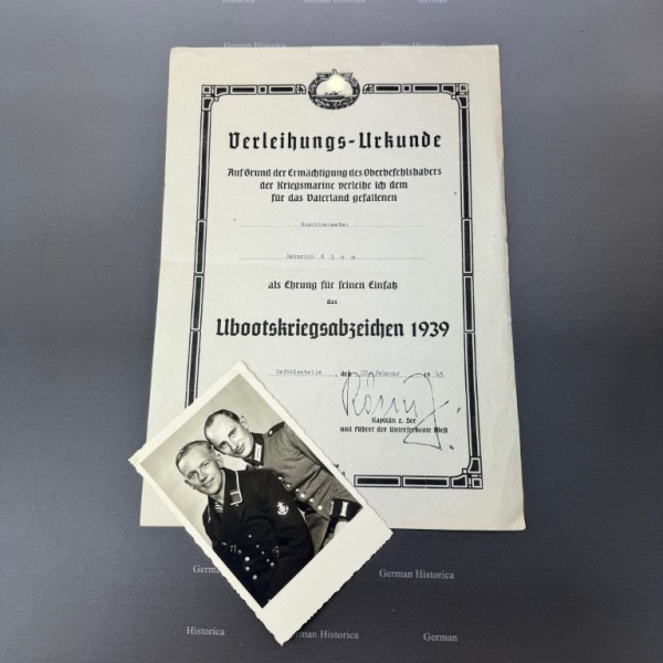 U-Bootskriegsabzeichen 1939 Urkunde als Ehrung für seinen Einsatz U-623
