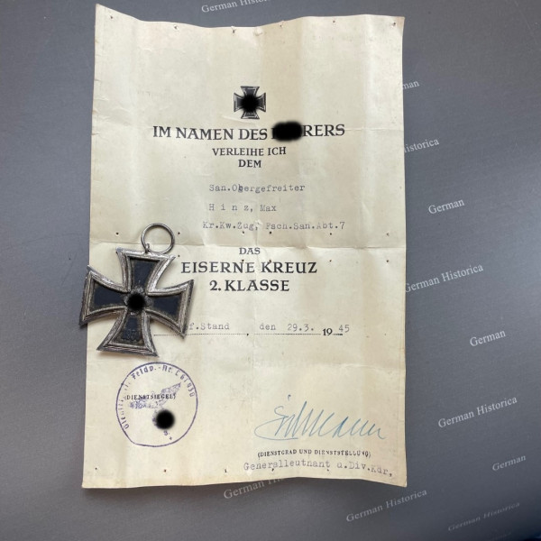 Eisernes Kreuz II. Klasse 1939 Urkunde Fallschirmjäger Div. Erdmann Reichs-Verteidigung