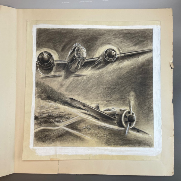 Original Zeichnung / Aquarell Propaganda Maler Heise 1941 Luftwaffe