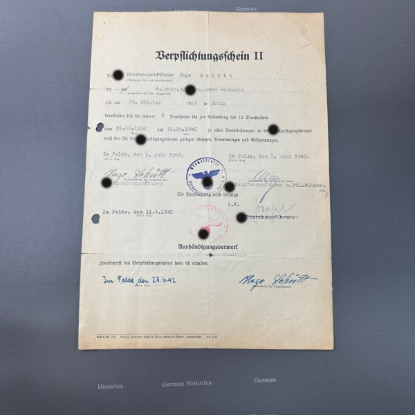 Waffen SS Regiment Germania Dokument 1942