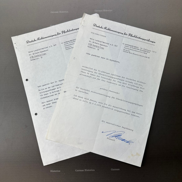 Verleihung Ehrennadel Pferde-Leistungsprüfung mit Unterschrift Niemack Ritterkreuz